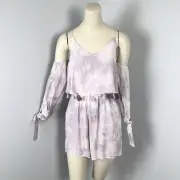 American Eagle Outfitters Cold Shoulder Overlay Romper Tie Dye Tassels XS New
