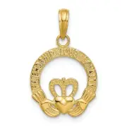 14k 14kt Yellow Gold Diamond-cut Flat-Backed Claddagh Pendant 22mm X 14mm