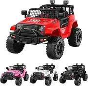 ALFORDSON Kids Ride On Car 12V Dual Motors, Remote Control Car Eletric with Music Player, LED Headlight Tail Lights, Ride-on Car Design Vehicle SUV Toy, Jeep Inspired, Red