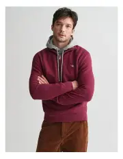 [Gant] Micro Textured Cotton Half-Zip Knit in Wine Red