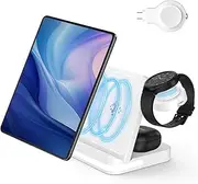 White,3 in 1 Foldable Charging Station Compatible for Apple Products Multiple Devices, Fast Charging Wireless Charger Stand for iPhone 16/15/14/13/12, Apple Watch/Airpods