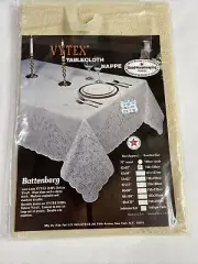 NEW Vintage Vytex Tablecloth Ecru Battenberg Lace Look Vinyl 52”x 52” Square