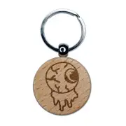 Oozing Eyeball Halloween Engraved Wood Round Keychain Tag Charm