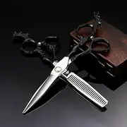 Hair Cutting Shears, 6 Inch Professional Barber Shop 9Cr Black Dragon Handle Hair Scissor 25-30% V- Thinning Scissors Cutting Haircut Shears Set