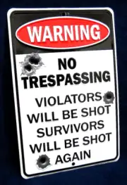 WARNING Trespassers Shot *US MADE* Embossed Metal Gun Sign - Man Cave Yard Decor