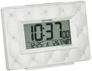 RHYTHM Alarm Clock, Radio-Controlled Digital Clock, Decorative Glass, Beige, Pea