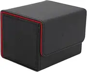 Card Deck Box Large Capacity PU Leather Card Storage Case Magnetic Flap Lid for Game Cards (Black Red)