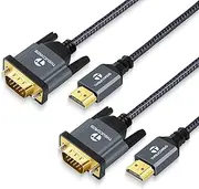 HDMI to VGA Cable 1M 2 Pack, Gold Plated Braided HDMI to VGA Adapter Cable (Male to Male) for Computer, Desktop, Laptop, PC, Monitor, Projector