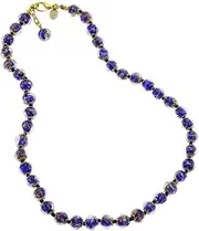 [Glass Of Venice] Short Murano Glass Necklace 16-Inch Plus Extender - Italian Navy Blue Sommerso Sparkling Beads Handmade Blown Glass