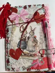 valentines junk journal scrapbook tassel pen clip 62 rabbits pink bow