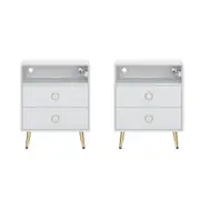 Amelia Modern LED Bedside table with USB and power socket white x 2