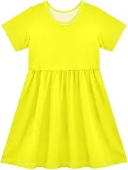 [FRODOTGV] Yellow Plain Girls Dresses Short Sleeve Soft Casual Sundress for Baby Girls, Yellow Plain, 3 Years