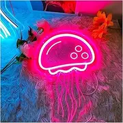 Hanging Art Neon Signs Jellyfish Neon Sign Personalized Led Lamp for Home - Powered Night Light for Kids Birthday - Festival Party Holiday Decor(Pink 33x21cm)