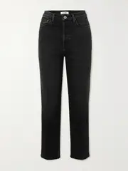 [RE/DONE] RE/DONE - 70s Stove Pipe Cropped Distressed High-rise Straight-leg Jeans - Black - 30 30 Black