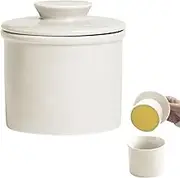 Ceramic Butter Crock, 150ml Capacity Small Butter Keeper Crock with Dustproof Lid, Dishwashing Safe French Container for Counter, Bread (White, 150ml)
