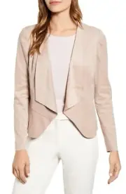 NEW ANNE KLEIN PINK FAUX SUEDE OPEN DRAPE FRONT JACKET SIZE L $129