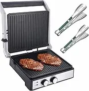 2800W Electric Steak Grill Maker，Panini Press Sandwich Maker with Non-Stick Coated Plates, Temperature Adjustable Control, Electric Waffle Toaster for Deep Fill Toasted Sandwiches