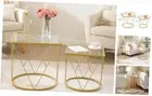 Small Coffee Table Set of 2, Gold End Tables with Tempered Glass Top, Square