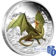2013 $1 DRAGONS OF LEGEND EUROPEAN GREEN DRAGON 1OZ SILVER PROOF COIN