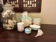 ANALI London Luxe Bath Set Hand Painted & Gilt TROPICAL 5 Piece