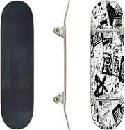 EFTOWEL Skateboards Abstract Black and White Grunge Punk Skulls and Guitars Seamless for Classic Concave Skateboard Cool Stuff Teen Gifts Longboard Extreme Sports for Beginners and Professionals