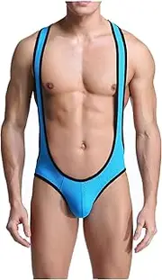 [BLEXX] Men Sexy Lingerie Underwear-Wrestling Singlet Suit Jumpsuit One-Piece Boxer Body Vest Back Hollow Suspender Straps Hip Buttocks (Color : Blue, Size : L)