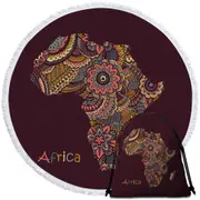 Mandala Africa Map Round Beach Towel