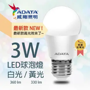 【ADATA 威剛】6入-ADATA 威剛 3W LED燈泡(白光/黃光 任選)