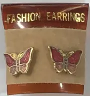 Enamel Earrings Stud Butterfly Vintage - NWT