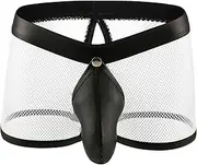 [Maiyifu-GJ] Men's See Through Sexy Underwear Breathable Mesh Bulge Pouch Briefs Fishnet Underpants Low Rise Shorts