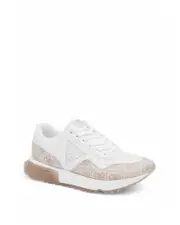 GUESS Women's White and Taupe Melany Logo Sneakers Size: 6