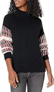 [Cable Stitch] Women's Dropped Shoulder Contrast Sleeve Sweater