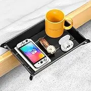 Bedside Shelf for Bed, Pu Leather ‎Bed Tray for College Dorm Room Essentials for Girl & Guys, Bed Shelf for Top Bunk, Clip on Nightstand Organizer Tray for Men & Women, (Lichee Pattern - Black)
