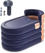 Inflatable Adult Bathtub, freestanding Inflatable Bathtub with Wireless Electric air Pump, 4 Layer Hot Tub Spa Bucket Inflatable Bath tub, 160cm Shower Stall,Freestanding Collapsible(Orange)