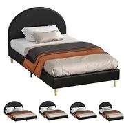 ALFORDSON Bed Frame Base King Single Size with PU Leather, Bed Platform Foundation with Headboard for Mattress Topper, Calla Black