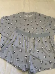 American Eagle x Peanuts Snoopy Blue Bow Plush PJ Set (cropped top & shorts) XL