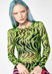 [Daisy Street] Zebra Print Mesh Top