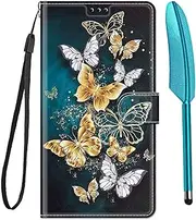 Samsung A05S Case Shockproof Wallet Phone Case Flip PU Leather Silicone Bumper Slim Fit Protective Cover with Card Holder Magnet Kickstand Samsung Galaxy A05S Case & 1 Touch Pen, Silver Butterflies