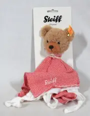 RARE! VINTAGE STEIFF BABY SLEEP WELL BEAR RED COMFORTER #237195 NEW ON CARD