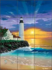 Tile Mural Backsplash Ceramic Wilkie Coastal Seascape Lighthouse Art POV-JWA025