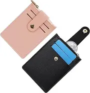 [Adorila] 2 Pack Credit Card Holder Wallet for Women, Leather Slim Minimalist Wallet, Small Front Pocket Wallet Coin Purse with Zipper, Black, Purple, Credit Card Holder Wallet