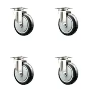 5 Inch 316SS Black Polyurethane Wheel Swivel Top Plate Caster Set Service Caster