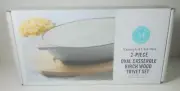 Martha Stewart Enameled Cast Iron 2-Piece Oval Casserole Birch Wood Trivet Set