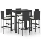 7 Pcs PE Rattan Bar Furniture Set Garden Outdoor Table And Chairs With Cushions
