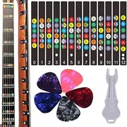 Guitar Fretboard Stickers, Kimlong Color Coded Note Decals Fingerboard Frets Map Sticker for Beginner Learner Practice Fit 6 Strings Acoustic Electric Guitars with 5 Guitar Picks & 1 Bridge Pin Puller