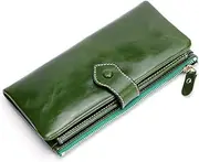 WX~Luggage bagsTravel Wallets,Fashion Hasp Vintage Leather Wallet Long Card Holder Zipper Clutch Phone Purse for Women Ladies Girls,Green,18 * 2 * 9cm