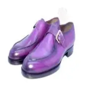 IK Handmade Shoes Men Purple Leather Moccasin Single Monk Strep Drees Shoes