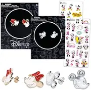 Disney Earrings for Girls, Women - Bundle with 2 Pairs of Earrings Featuring Minnie Mouse and Mickey Mouse Plus Stickers for Kids | Disney Jewelry Set, Disney Earrings for Girls, Disney Earrings