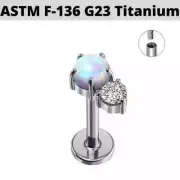 16G 5/16" Titanium Internally Threaded White Opal CZ Ear Labret Tragus Stud Ring