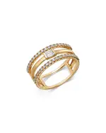 Bloomingdale's Fine Collection Diamond Round & Emerald Cut Triple Row Ring in 14K Yellow Gold, 0.45 tcw